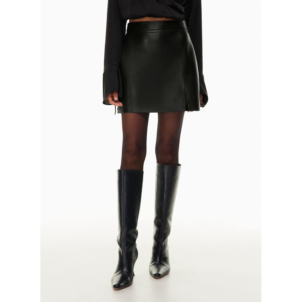 Aritzia Wilfred Patio Mini Skirt Black Vegan Leather Faux Slit indie sleeze 4